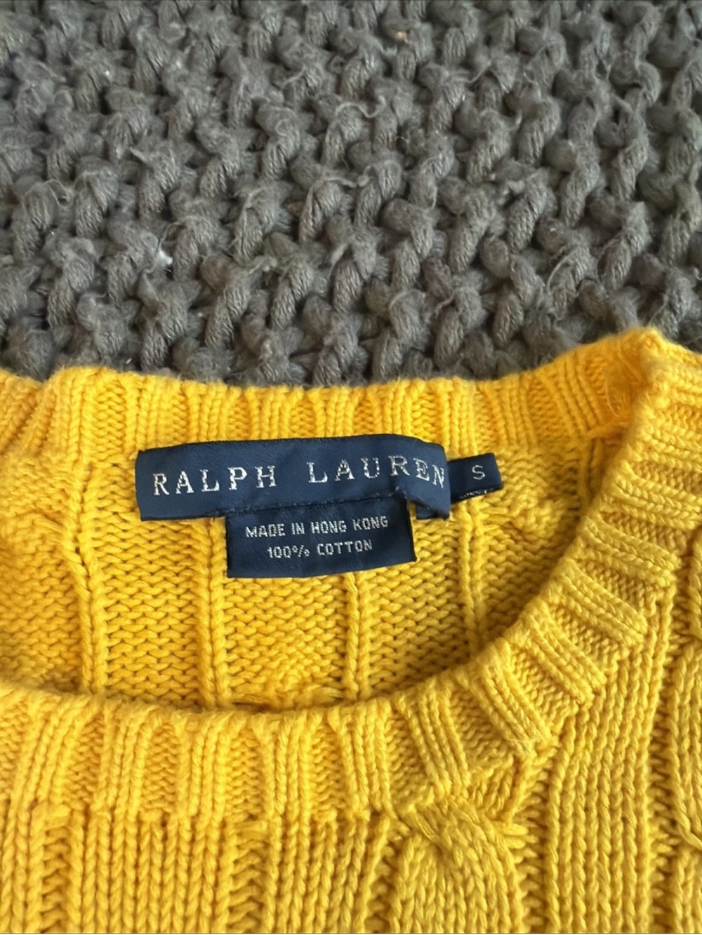 Ralph Lauren Yellow Cable Knit 100% Cotton Crewneck Sweater Women Size S - Picture 3 of 9